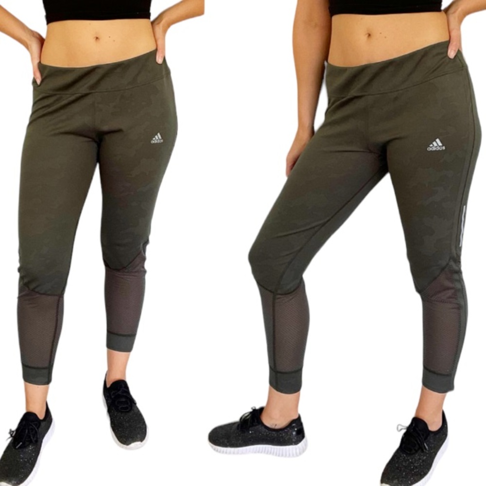 Adidas climacool army green camo print mesh workout runnning leggings size large